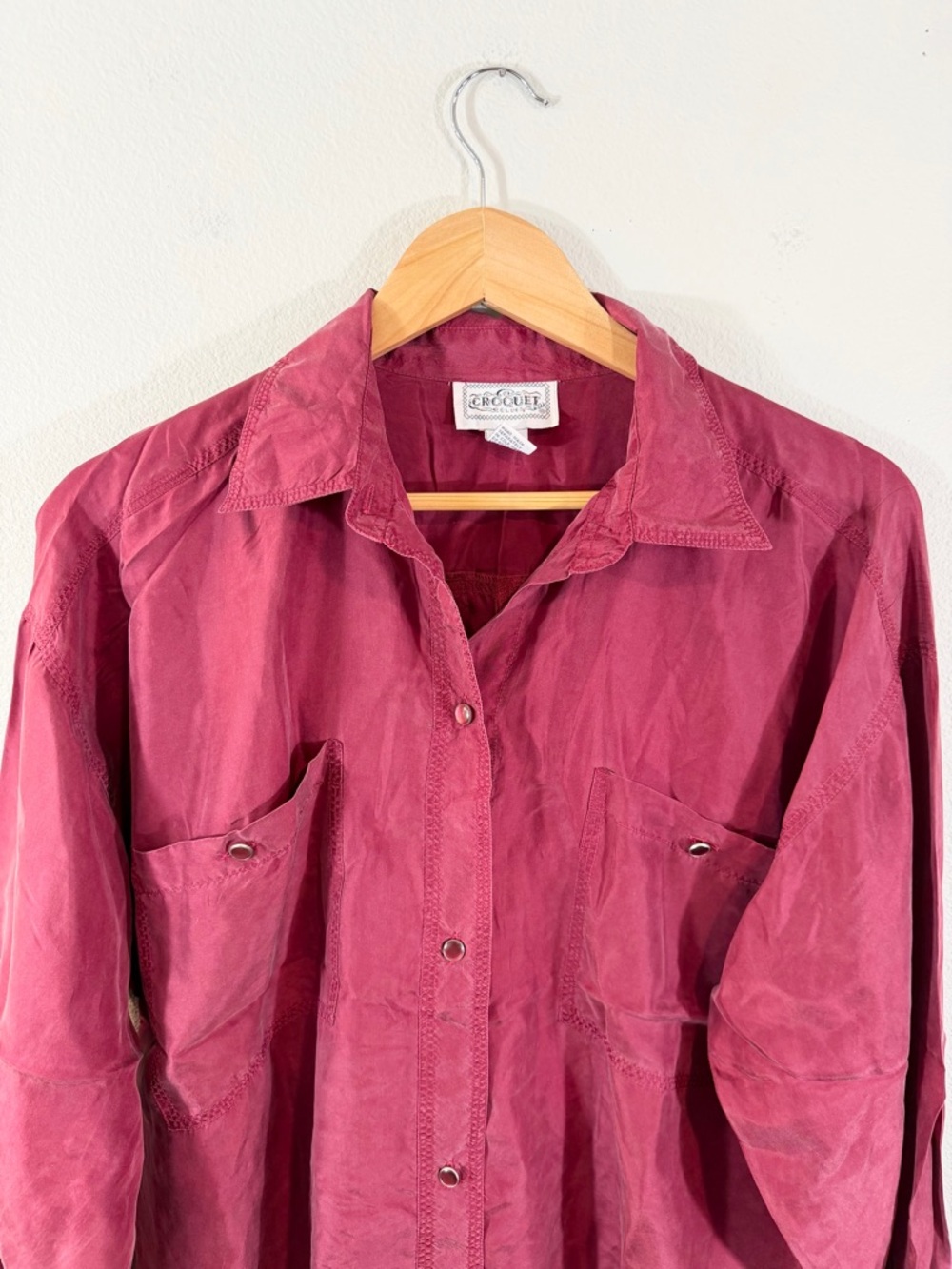 Vintage Croquet Club Silk Button Up Blouse Size M Cranberry Red Long Sleeve - Picture 4 of 10
